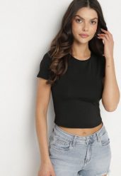 Czarny T-shirt Krótki z Wiskozą Eframera. Czarne bluzki damskie Born2be, l, bez wzorów, z jeansu, eleganckie, bez kołnierzyka. Za 74.99 zł.