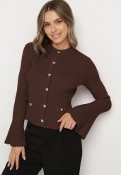 Brązowy Kardigan z Wiskozą Ozdobiony Rozszerzanymi Rękawami i Guzikami Tiolenda. Brązowe kardigany damskie Born2be, s, bez wzorów, z wiskozy, eleganckie. Za 109.99 zł.
