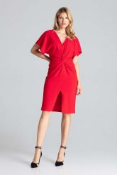 Czerwona Elegancka Sukienka Midi z Zakładanym Dekoltem. Czerwone sukienki damskie Figl, l, bez wzorów, z elastanu, eleganckie, bez kołnierzyka, bez ramiączek, midi. Za 289.00 zł.