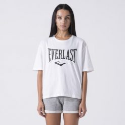 Ikoniczna Koszulka Z Logiem Biel Bawelna. Białe koszulki sportowe damskie Everlast, bez wzorów, z bawełny, bez kołnierzyka, bez ramiączek. Za 105.35 zł.