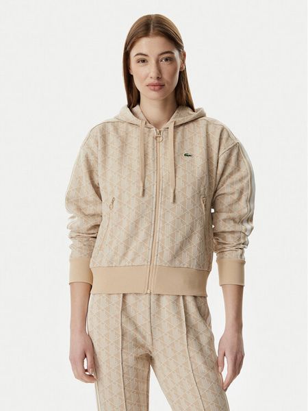 Lacoste Bluza SF7606 Beżowy jasny Regular Fit. Brązowe bluzy damskie Lacoste, bez wzorów, z bawełny, bez kaptura. Za 509.99 zł.