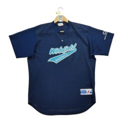 Męska koszulka baseballowa granatowa. Niebieskie koszulki sportowe męskie MAJESTIC SPORT, m, bez wzorów, z materiału, bez kołnierzyka, bez ramiączek, na fitness i siłownię. Za 34.04 zł.