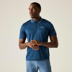 Męska koszulka polo Maverik V Quick Drying. Niebieskie koszulki polo męskie Regatta, m, bez wzorów, z poliesteru, bez ramiączek. Za 136.00 zł.