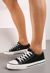 Czarno-Białe Trampki Jazlyn. Czarne obuwie sportowe damskie Born2be, z aplikacjami, z kauczuku, sportowe, przed kostkę, bez zapięcia. Za 44.99 zł.
