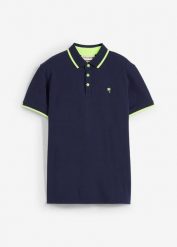 Koszulka polo z czystej bawełny. Niebieskie koszule dla chłopców bonprix, bez wzorów, z bawełny, bez kołnierzyka, bez ramiączek. Za 59.99 zł.