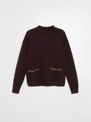 Sweter oversize z wiskozą - brązowy. Brązowe swetry damskie Sinsay, l, bez wzorów, z wiskozy, bez kołnierzyka, bez ramiączek, bez kaptura. Za 59.99 zł.