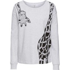 Bluza dresowa z nadrukiem żyrafy bonprix jasnoszary melanż. Szare bluzy damskie bonprix, bez wzorów, z dresówki, bez kaptura. Za 74.99 zł.