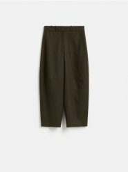 Spodnie barrel leg z domieszką wełny - oliwkowy. Zielone spodnie materiałowe damskie Reserved, l, bez wzorów, z tkaniny. Za 149.99 zł.
