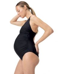 Strój kąpielowy dla kobiet w ciąży na basen Speedo Maternity. Czarne kostiumy jednoczęściowe damskie Speedo, l, bez wzorów, z elastanu, klasyczne, moda ciążowa, na fitness i siłownię. Za 249.99 zł.
