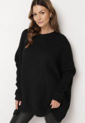 Czarny Klasyczny Sweter o Kroju Oversize Zallelia. Czarne swetry damskie Born2be, na jesień, bez wzorów, z wełny, biznesowe, bez kołnierzyka, bez ramiączek, długie, bez kaptura. Za 139.99 zł.