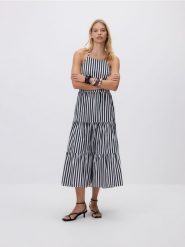 Bawełniana sukienka maxi - granatowy. Niebieskie sukienki damskie Reserved, l, bez wzorów, z bawełny, bez kołnierzyka, bez ramiączek, maxi. Za 179.99 zł.