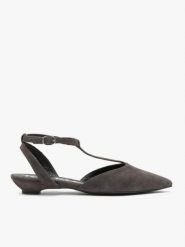 Ciemnobrązowe baleriny bez pięty T-bar. Brązowe baleriny damskie Ryłko, bez wzorów, z gumy, eleganckie, bez obcasa, na płaskiej podeszwie. Za 399.99 zł.