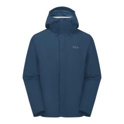 Kurtka przeciwdeszczowa męska Rab Downpour Jacket z kapturem. Niebieskie kurtki sportowe męskie RAB, m, bez wzorów, trekkingowe. Za 559.99 zł.