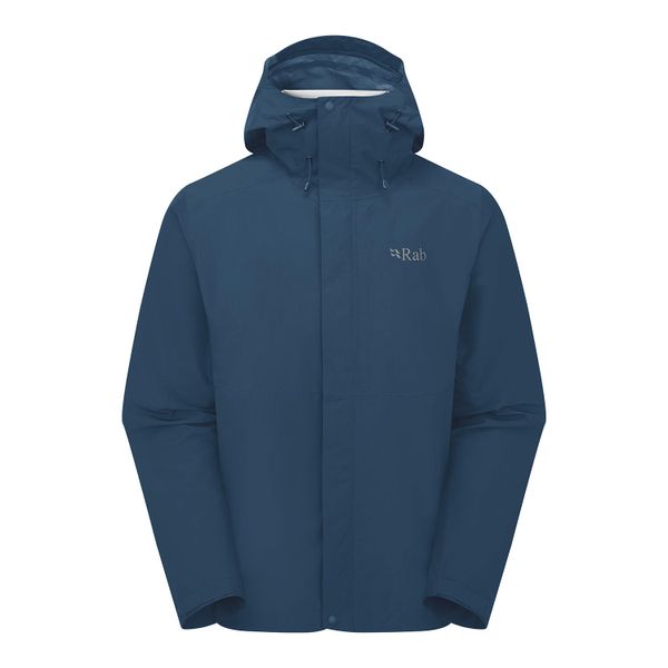 Kurtka przeciwdeszczowa męska Rab Downpour Jacket z kapturem. Niebieskie kurtki sportowe męskie RAB, m, bez wzorów, trekkingowe. Za 559.99 zł.