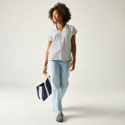 Damska koszulka z kołnierzykiem i krótkim rękawem Lorana. Białe t-shirty damskie Regatta, bez wzorów, z bawełny, wakacyjne, bez kołnierzyka. Za 179.99 zł.