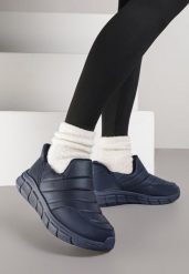 Granatowe Sneakersy Śniegowce na Platformie z Tłoczeniem i Pikowaną Cholewką Vermina. Niebieskie śniegowce i trapery damskie Renee, z dresówki. Za 59.99 zł.