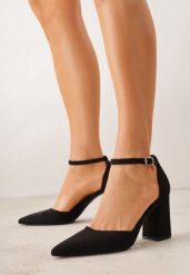 Czarne Czółenka z Imitacji Zamszu na Słupku z Noskiem w Szpic Violetto. Czarne czółenka damskie Born2be, bez wzorów, z jeansu, biznesowe, bez obcasa, na słupku, bez zapięcia. Za 79.99 zł.