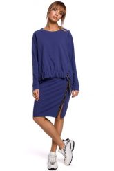 Asymetryczna Bluza z Lampasami - Indygo. Czarne bluzki damskie MOE, l, bez wzorów, z bawełny, bez kaptura. Za 229.90 zł.