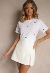 Biało-Czerwony Bawełniany T-shirt z Motywem Serc Aramiraa. Białe bluzki damskie Renee, l, bez wzorów, z bawełny, bez kołnierzyka. Za 44.99 zł.