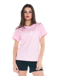 Damski t-shirt Cristal Shine z dużym logo. Czerwone t-shirty damskie LEONE 1947 APPAREL, l, bez wzorów, z bawełny, eleganckie, bez kołnierzyka. Za 63.11 zł.