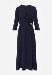 Granatowa Elegancka Sukienka o Kopertowym Kroju Zdobiona Aplikacją w Talii Zilendra. Niebieskie sukienki dla dziewczynek Renee, z aplikacjami, eleganckie, bez ramiączek. Za 169.99 zł.