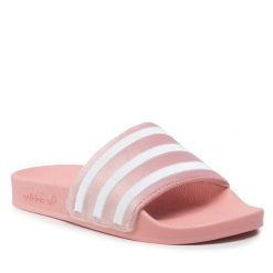 Klapki adidas. Czerwone klapki damskie Adidas, bez wzorów, sportowe, bez obcasa. Za 209.99 zł.