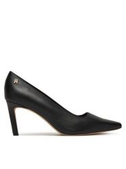 Tommy Hilfiger Szpilki Logo Pump Slanted Hl FW0FW08993 Czarny. Czarne szpilki damskie Tommy Hilfiger, bez wzorów, ze skóry, bez obcasa, bez zapięcia. Za 409.99 zł.
