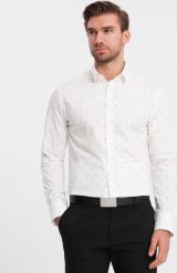 Ombre Klasyczna męska bawełniana koszula SLIM FIT w kotwice - biała V3 OM-SHCS-0156 XL. Białe koszule męskie Ombre, m, bez wzorów, z bawełny, klasyczne, bez kołnierzyka, bez ramiączek. Za 139.99 zł.