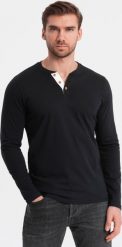 Ombre Longsleeve męski z guzikami przy dekolcie - czarny V4 OM-LSCL-0107 S. Czarne bluzki z długim rękawem męskie Ombre, m, bez wzorów, bez kołnierzyka. Za 79.99 zł.
