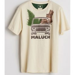 Bawełniany T-shirt z nadrukiem - Kremowy. Białe t-shirty męskie Reserved, z nadrukiem, z bawełny. Za 39.99 zł.