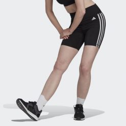 Training Essentials 3-Stripes High-Waisted Short Leggings. Czarne obuwie sportowe damskie Adidas, bez wzorów, z materiału, na fitness i siłownię. Za 142.00 zł.