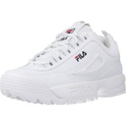 Buty do chodzenia damskie Fila Disruptor. Białe obuwie sportowe damskie Fila, bez wzorów, z jeansu, trekkingowe. Za 428.45 zł.