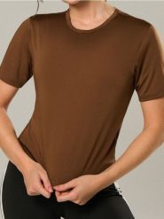 Koszulka Gym Hard - brązowy. Brązowe t-shirty damskie Sinsay, l, bez wzorów, bez kołnierzyka. W wyprzedaży za 8.99 zł.