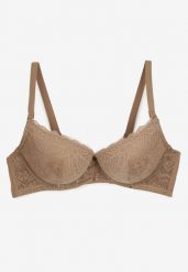 Ciemnobeżowy Elegancki Biustonosz z Koronką i Zapięciem na Haftki Mairiel. Brązowe biustonosze Renee, bez wzorów, z jeansu. Za 34.99 zł.