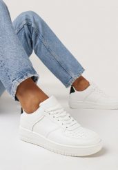 Biało-Czarne Sneakersy na Grubej Podeszwie z Ekoskóry z Przeszyciami Geriada. Białe obuwie sportowe damskie Born2be, bez wzorów. Za 69.99 zł.