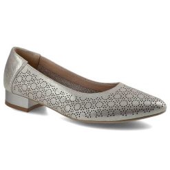 Złote Baleriny Exquisite Damskie Skórzane Buty. Żółte baleriny damskie EXQUISITE, w ażurowe wzory, ze skóry, eleganckie, bez obcasa, na obcasie. Za 179.00 zł.