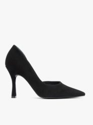 Czarne welurowe czółenka na obcasie flare. Czarne czółenka damskie Ryłko, bez wzorów, z gumy, eleganckie, bez obcasa, na obcasie, bez zapięcia. Za 379.99 zł.