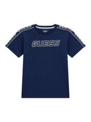 Guess T-Shirt L4YI50 J1314 Granatowy Regular Fit. Niebieskie t-shirty dla chłopców Guess, z aplikacjami, z bawełny, bez ramiączek. Za 139.99 zł.