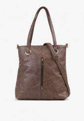 Brązowa Prostokątna Torebka Shopper z Ozdobnym Suwakiem Nevaniaea. Brązowe torebki shopper damskie Born2be, bez wzorów, z jeansu, biznesowe, bez dodatków. Za 99.99 zł.