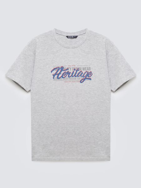 Koszulka męska z nadrukiem szara Keren 902. Szare t-shirty męskie Big Star, l, bez wzorów, z bawełny, bez kołnierzyka. Za 99.99 zł.