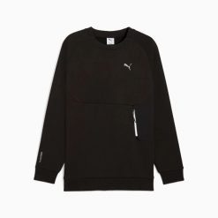 Bluza męska Puma PUMATECH RELAXED CREW FL 63343601. Czarne bluzy męskie Puma, l, bez wzorów, z bawełny, bez kaptura. Za 248.50 zł.