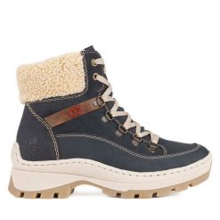 Botki Rieker. Niebieskie botki damskie Rieker, bez obcasa, na płaskiej podeszwie, bez zapięcia. Za 272.99 zł.