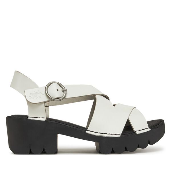 Sandały Fly London. Białe sandały damskie Fly London, bez wzorów, bez obcasa, na słupku, bez zapięcia. Za 289.99 zł.