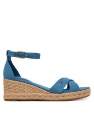 Tommy Hilfiger Espadryle Hemp Crossover Strap Wedge Espadrilles FW0FW09332 Niebieski. Niebieskie sandały damskie Tommy Hilfiger, bez wzorów, z materiału, bez obcasa, bez zapięcia. Za 409.99 zł.