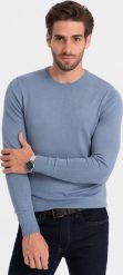 Ombre Klasyczny sweter męski z okrągłym dekoltem - jasnoniebieski V10 OM-SWBS-0106 M. Niebieskie swetry przez głowę męskie Ombre, m, bez wzorów, bez kołnierzyka. Za 119.99 zł.