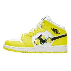Buty do chodzenia dla dorosłych Air Jordan 1 Mid Dynamic Yellow Floral. Żółte obuwie sportowe damskie Jordan, bez wzorów, ze skóry, do biegania. Za 1,169.70 zł.