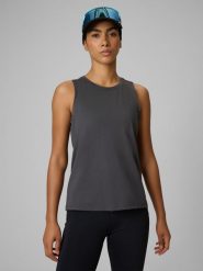 4F Koszulka do biegania regular szybkoschnąca damska - szara XS. Szare koszulki sportowe damskie 4f, xs, bez wzorów, bez kołnierzyka, bez ramiączek, do biegania. Za 99.99 zł.