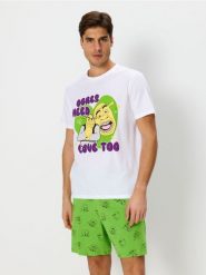 Piżama dwuczęściowa Shrek - biały. Białe piżamy męskie Sinsay, l, bez wzorów, bez ramiączek, krótkie. Za 49.99 zł.