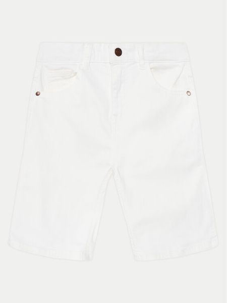Guess Szorty jeansowe L4RD11 WE620 Biały Regular Fit. Białe szorty dla chłopców Guess, z aplikacjami, z bawełny. Za 139.99 zł.