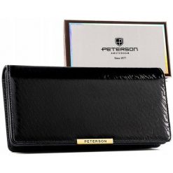 Lakierowany portfel damski ze skóry ekologicznej w czarnym kolorze zamykany na zatrzask i suwak PTN 005-NF8Peterson. Czarne portfele damskie Peterson, bez wzorów, z lakierowanej skóry. Za 69.00 zł.